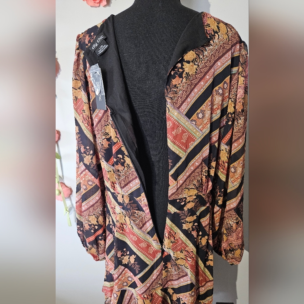 City Chic Black Multi-Patterned Long Sleeve Mini Dress - Picture 6 of 11
